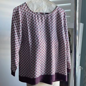 J Crew White/Burgundy Printed Blouse Size L